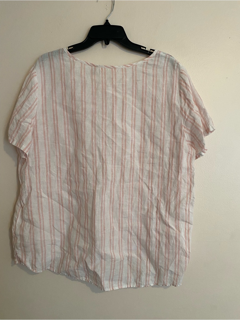 Christian Soriano Light Pink Striped Linen Blend Short Sleeve Top - Picture 3 of 6
